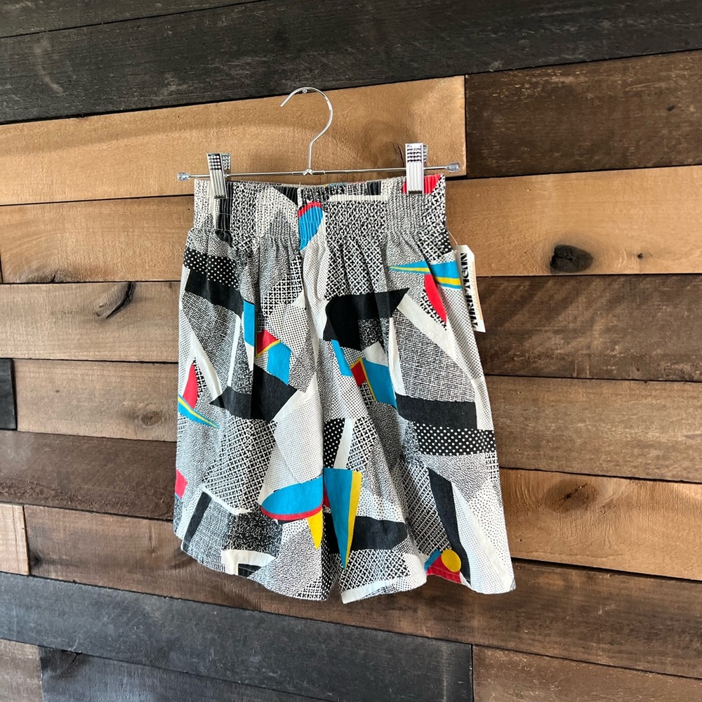 Vintage Kids 80s JK Ltd Abstract Print High Waisted Cotton Shorts - Picture 9 of 9